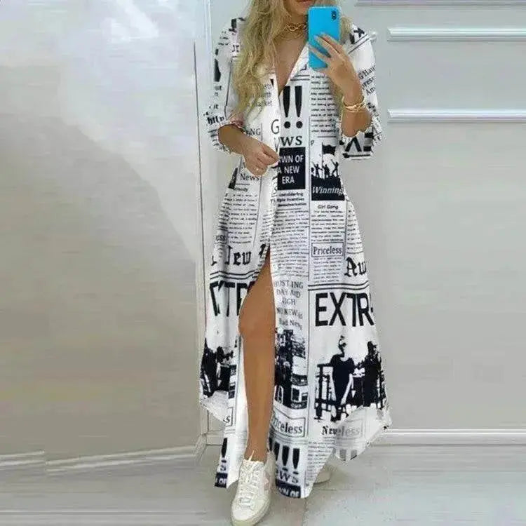 Button Fashion Print Long Sleeve Shirt Charming Dress Women - www.Shopthatapp.com