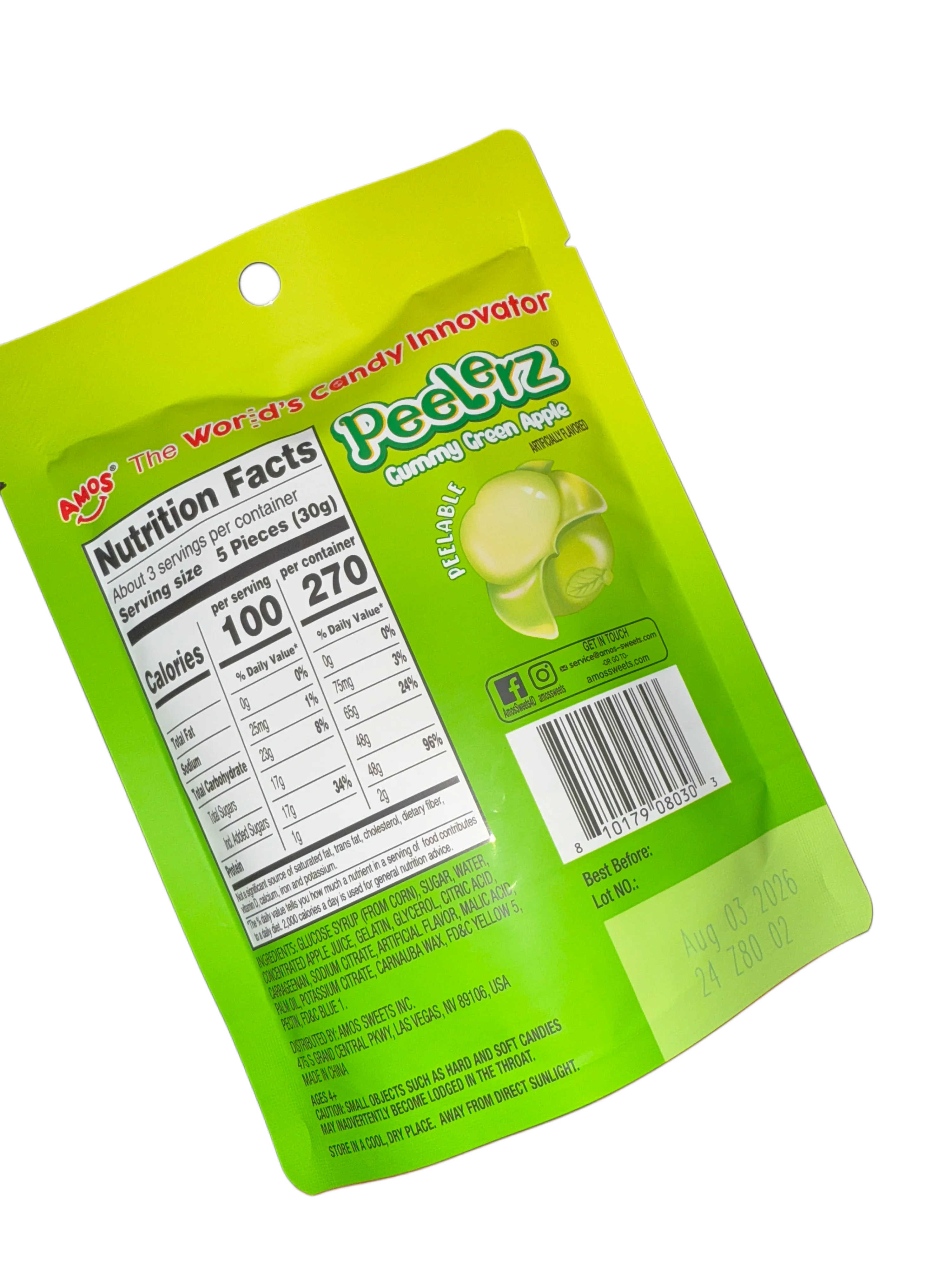 Amos Peelerz Gummy Green Apple 85G - U.S Edition - www.Shopthatapp.com