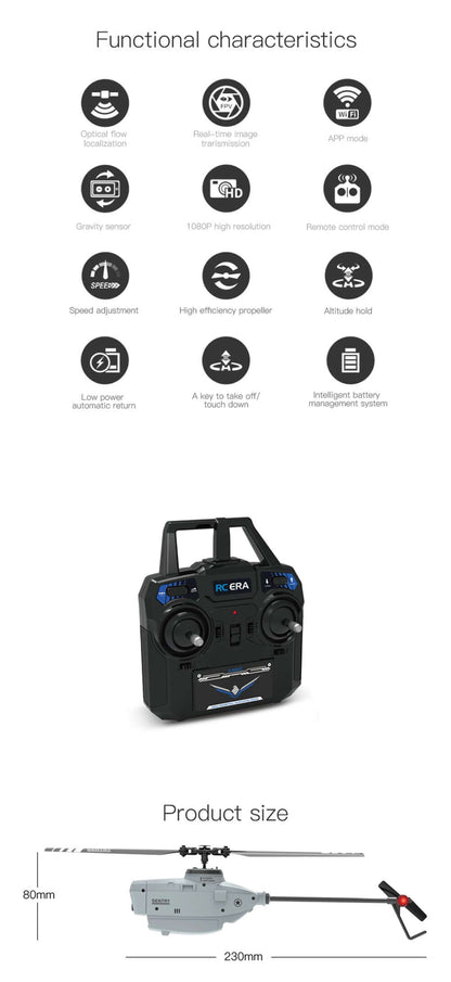 C127 Single Blade Helicopter Drone - 6-Axis Gyro, WiFi FPV, Nano HD Camera Toy - www.Shopthatapp.com #