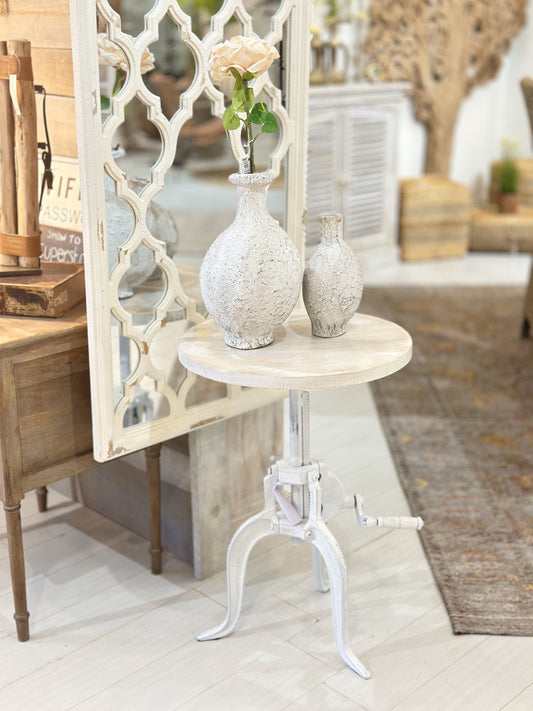 Kai Adjustable Crank Side Table, Antique White - www.Shopthatapp.com