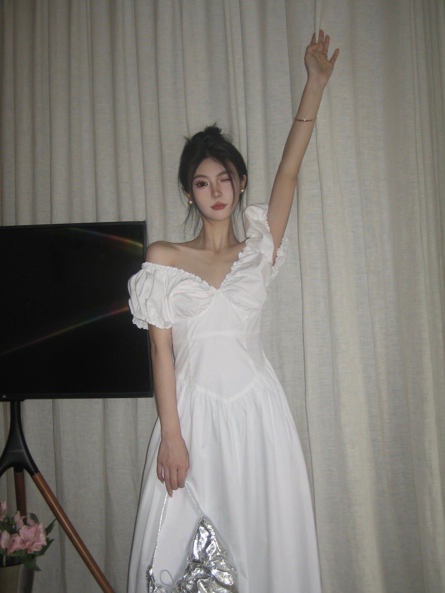 V-Back Ruched Midi Dress - www.Shopthatapp.com