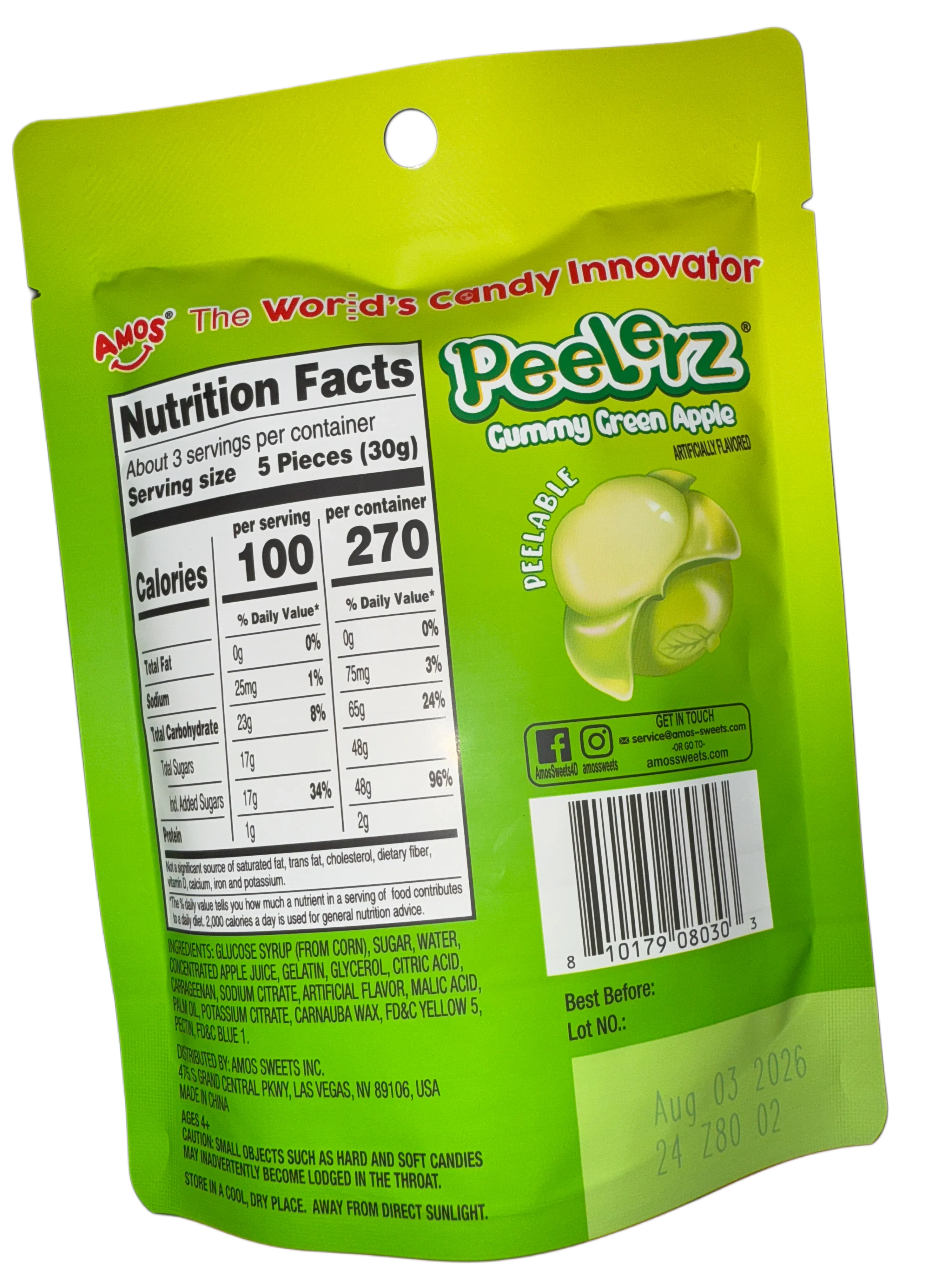 Amos Peelerz Gummy Green Apple 85G - U.S Edition - www.Shopthatapp.com