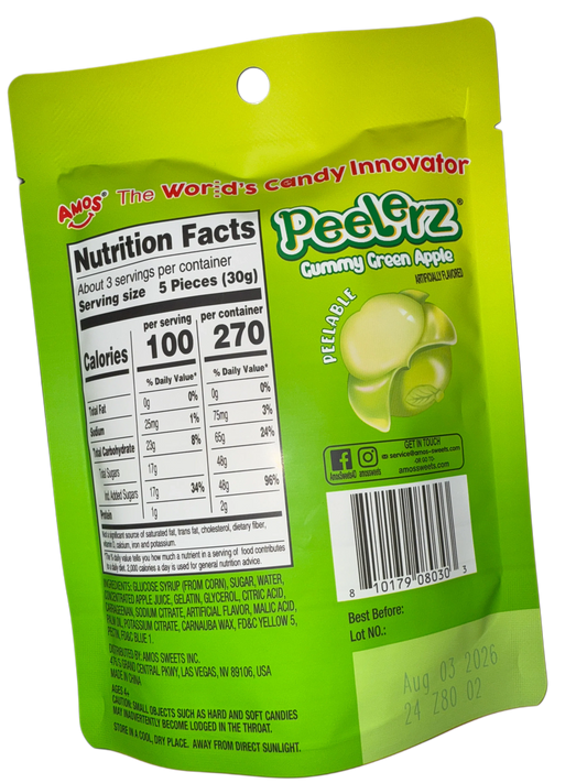 Amos Peelerz Gummy Green Apple 85G - U.S Edition - www.Shopthatapp.com