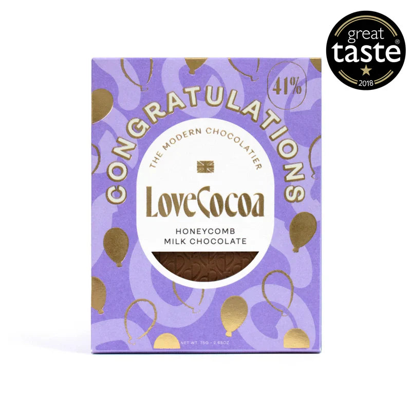 Love Cocoa Congratulations Honeycomb Milk Chocolate Bar-Food and beverage-www.Shopthatapp.com-HamperWell