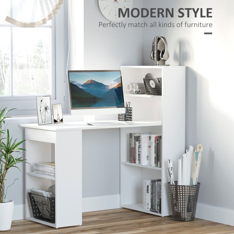 120cm Modern Computer Desk Bookshelf Study Table Workstation PC Laptop Writing Home Office 6 Shelves White - www.Shopthatapp.com