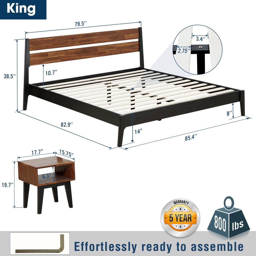 Emery Solid Wood Bed Frame & Nightstand Bedroom Set - www.Shopthatapp.com