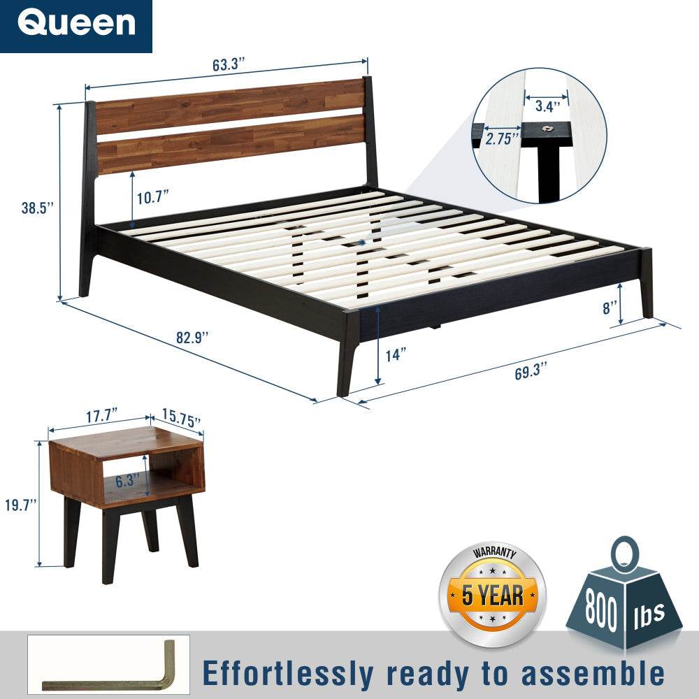Emery Solid Wood Bed Frame & Nightstand Bedroom Set - www.Shopthatapp.com