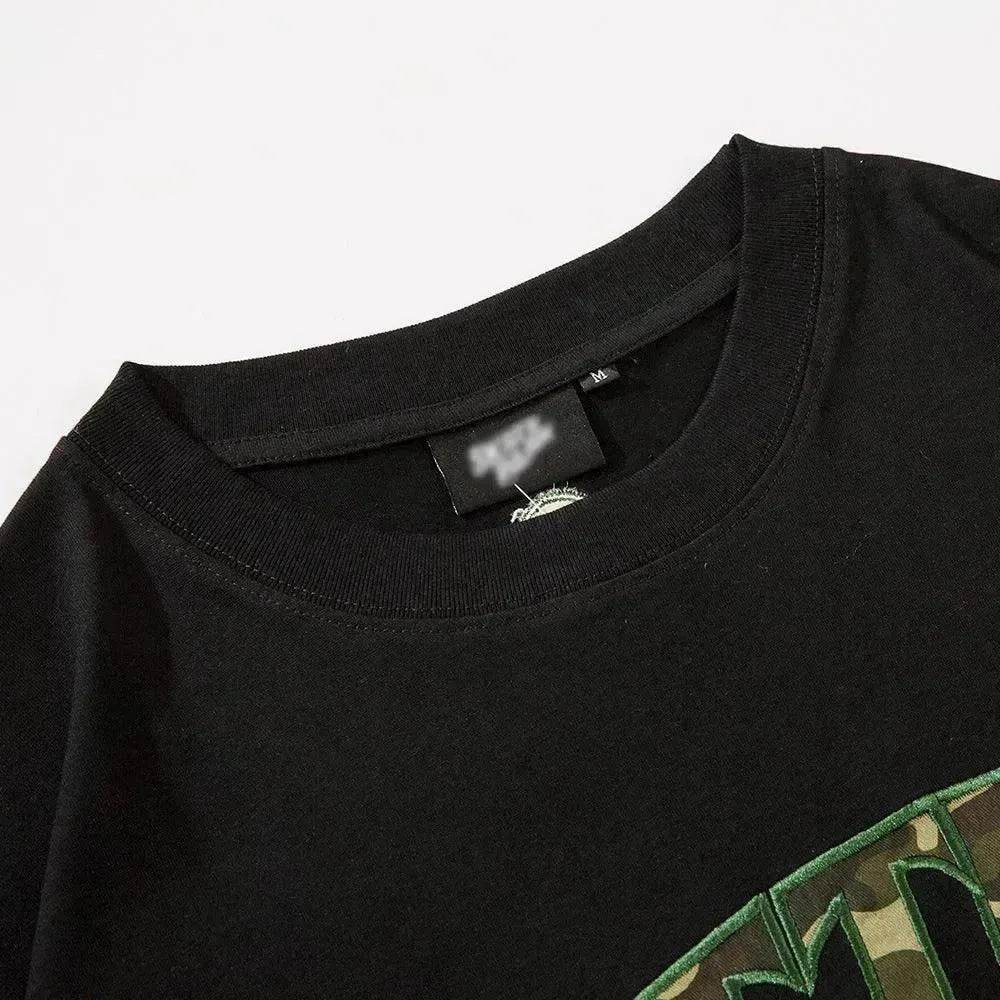 Camouflage Paste Cloth Embroidery Lettered Casual T-shirt - www.Shopthatapp.com #