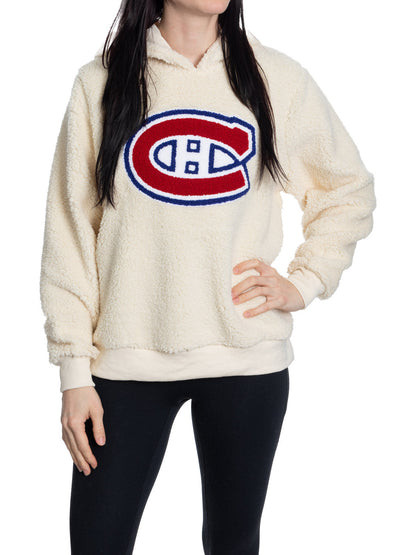 Montreal Canadians Ladies Sherpa Hoodie with Premium Chenille Logo - www.Shopthatapp.com