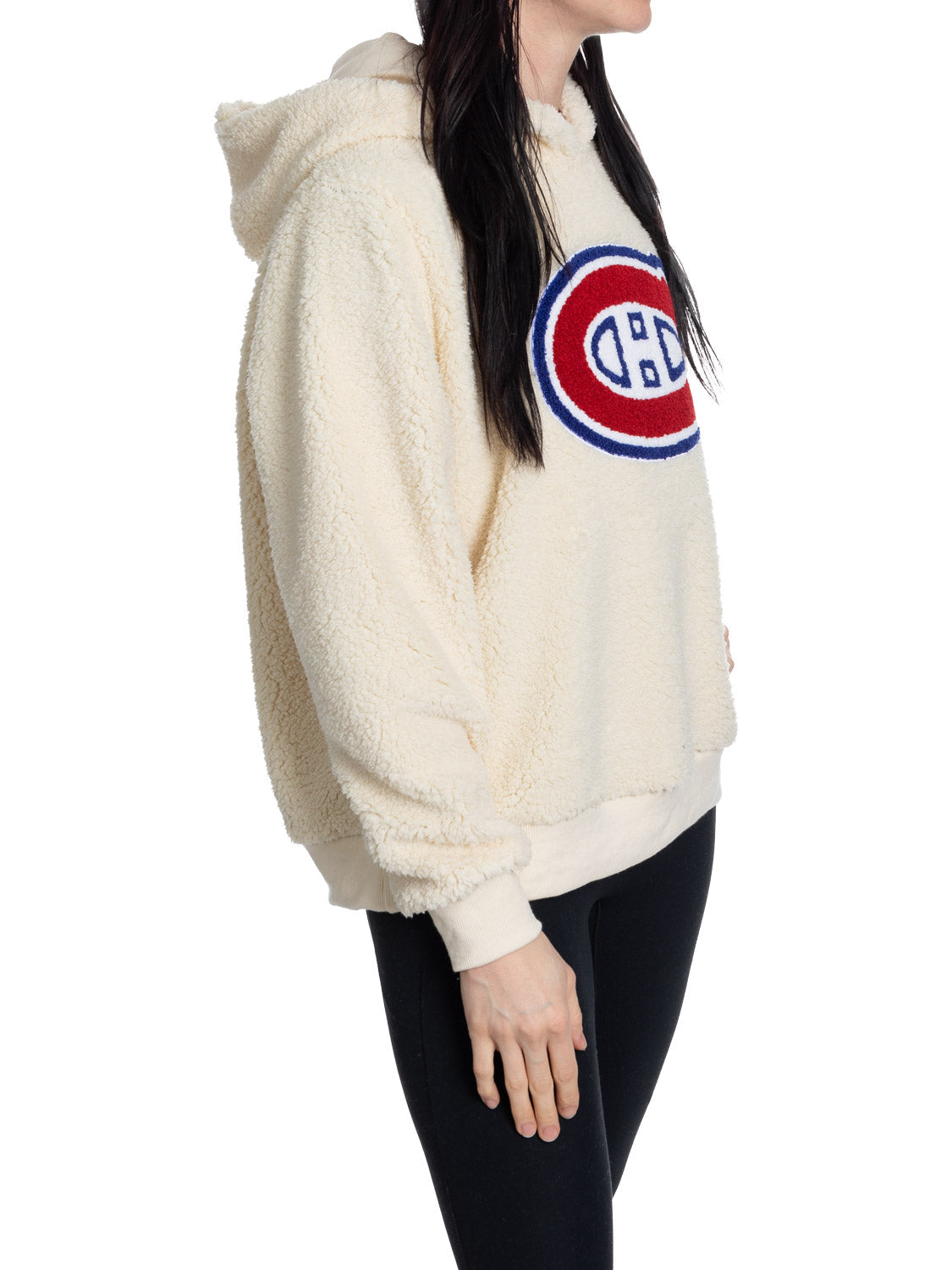 Montreal Canadians Ladies Sherpa Hoodie with Premium Chenille Logo - www.Shopthatapp.com