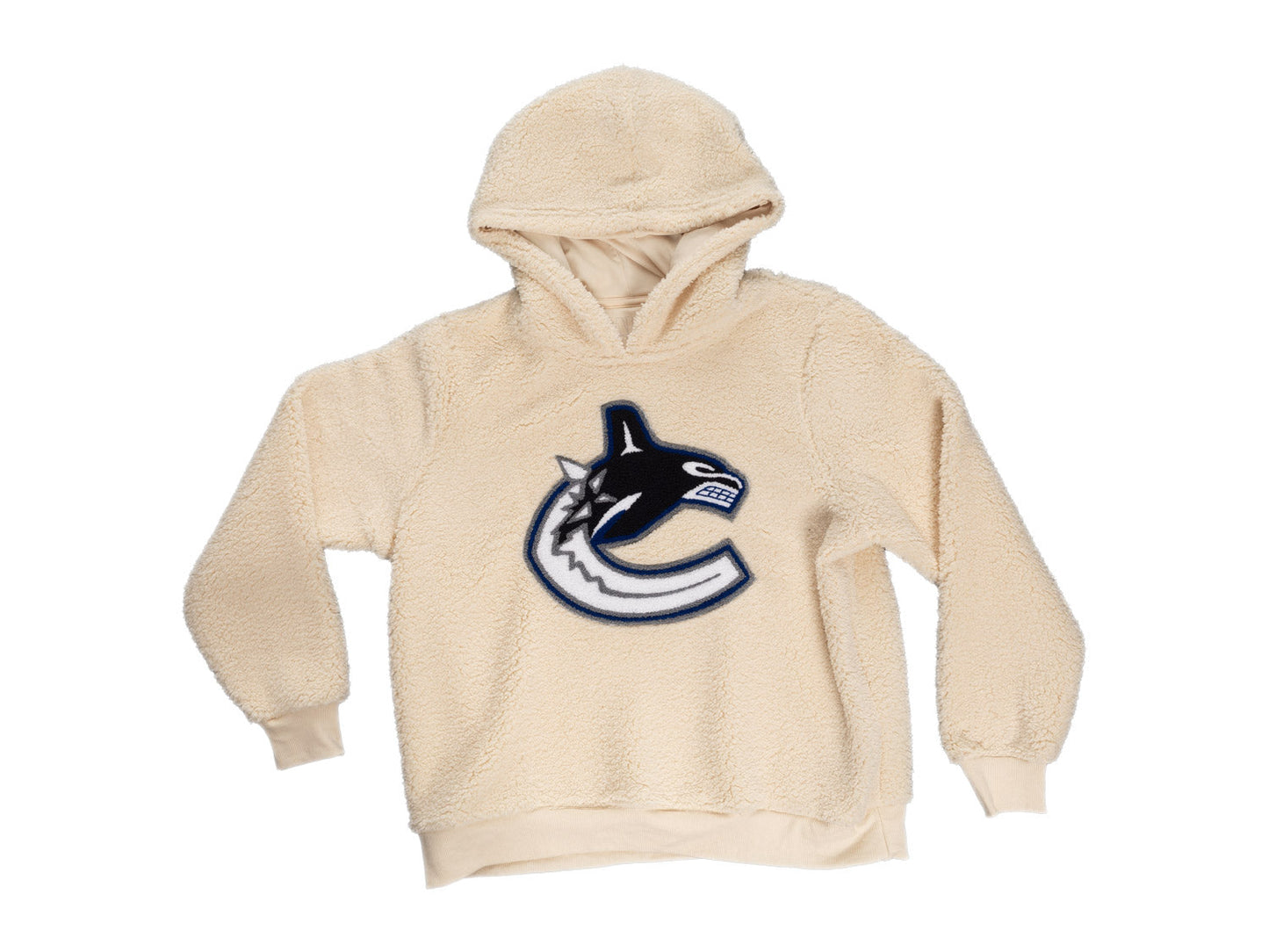 Vancouver Canucks Ladies Sherpa Hoodie with Premium Chenille Logo - www.Shopthatapp.com