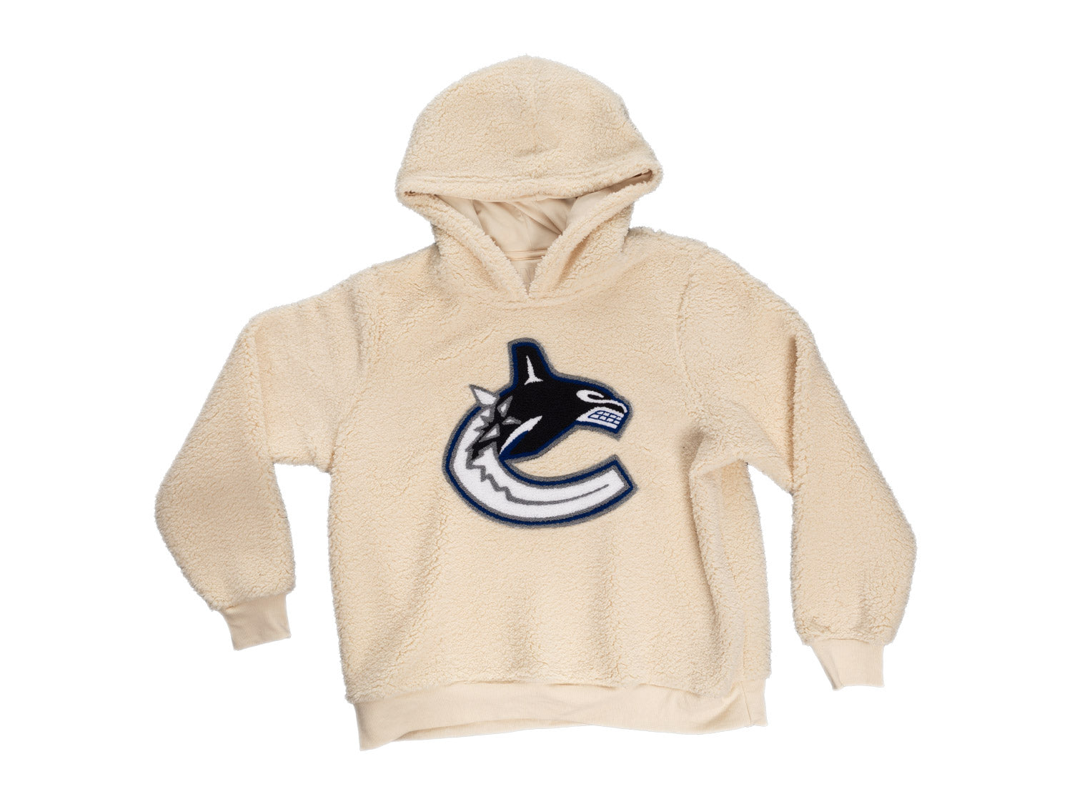 Vancouver Canucks Ladies Sherpa Hoodie with Premium Chenille Logo - www.Shopthatapp.com
