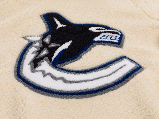 Vancouver Canucks Ladies Sherpa Hoodie with Premium Chenille Logo - www.Shopthatapp.com