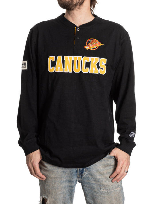 Retro Vancouver Canucks Long Sleeve Henley - www.Shopthatapp.com