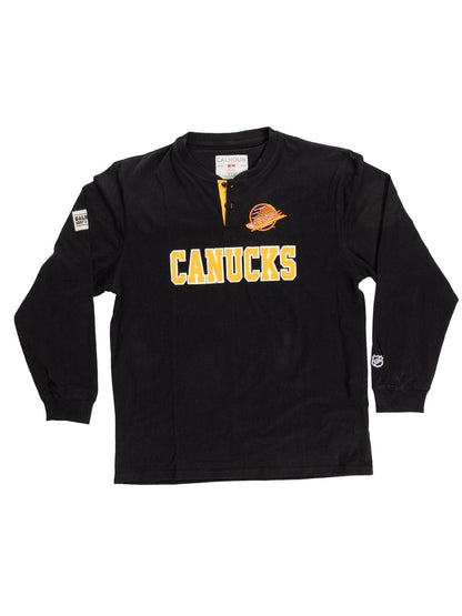 Retro Vancouver Canucks Long Sleeve Henley - www.Shopthatapp.com
