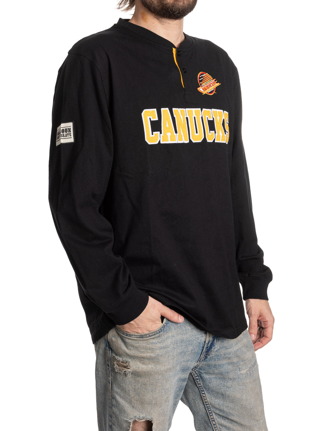 Retro Vancouver Canucks Long Sleeve Henley - www.Shopthatapp.com