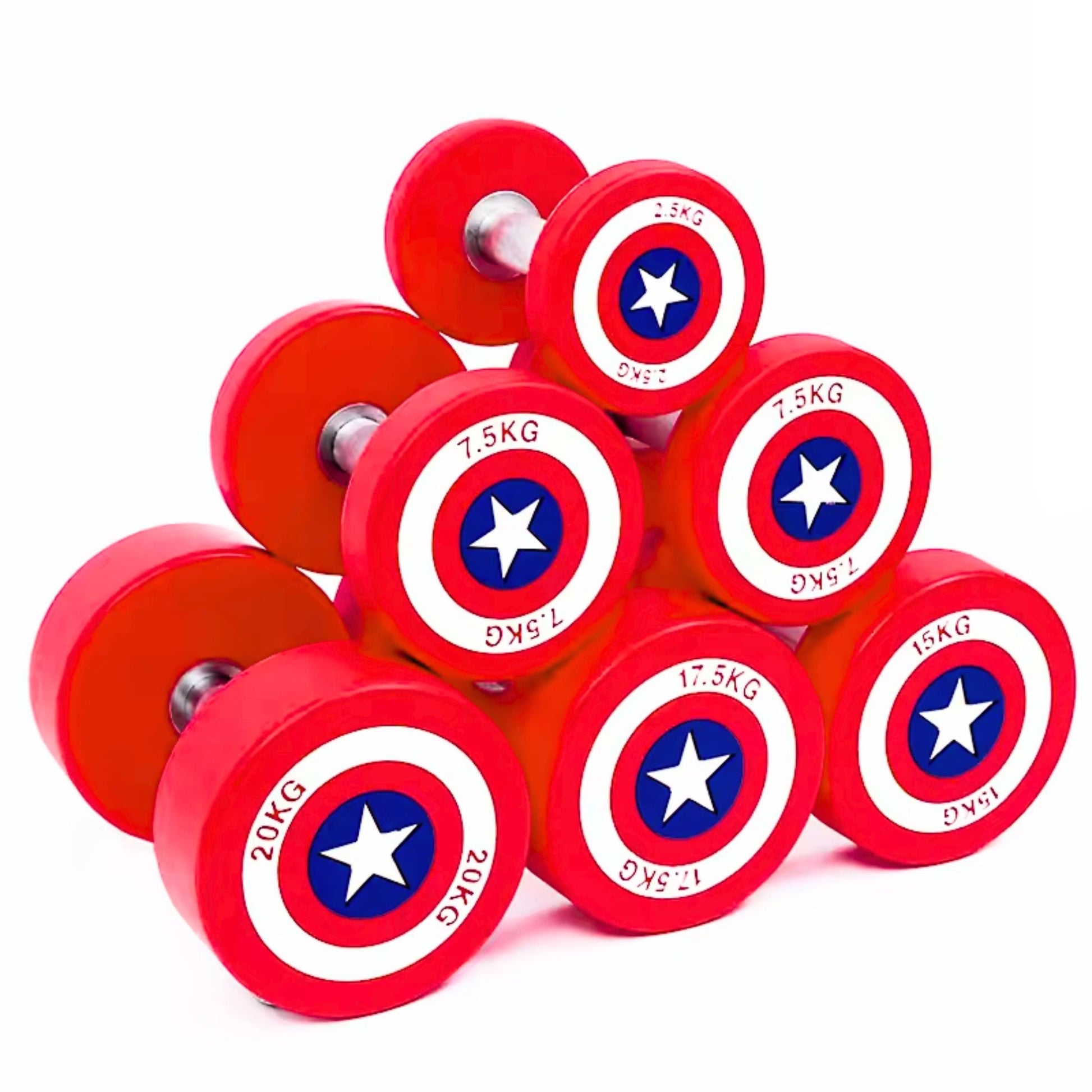 Captain America Round Dumbbells 10 to 50 LB Set - www.Shopthatapp.com #