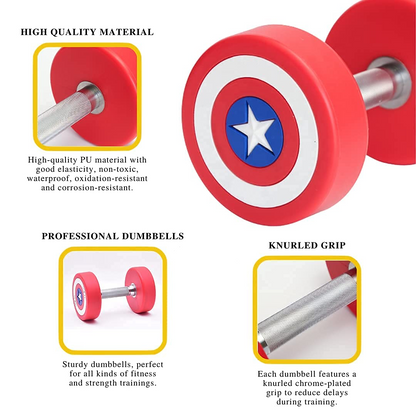 Captain America Round Dumbbells 10 to 50 LB Set - www.Shopthatapp.com #