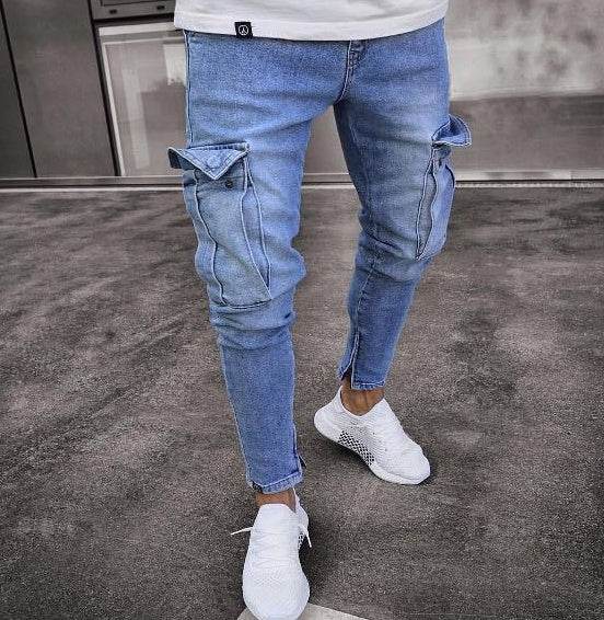 Cargo Hole Denim Jeans Men pant slim fitted - www.Shopthatapp.com #