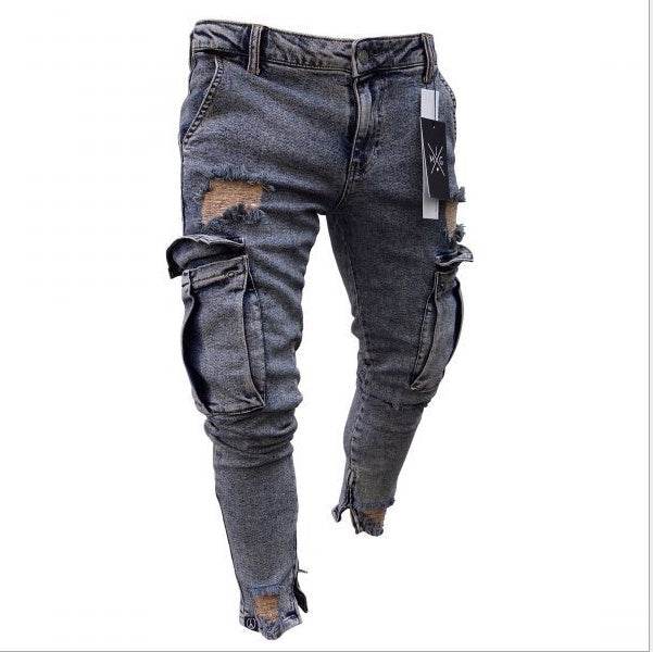 Cargo Hole Denim Jeans Men pant slim fitted - www.Shopthatapp.com #