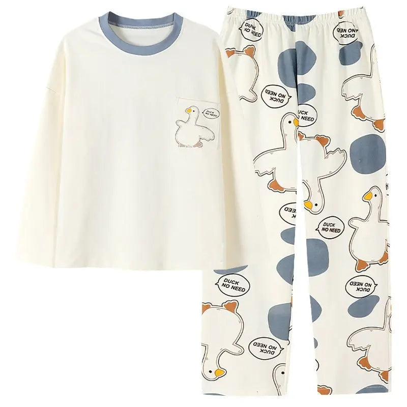 Cartoon Loose And Cute Long-sleeved Pajamas For Women Spring Autumn Set Casual Homewear Outerwear - www.Shopthatapp.com