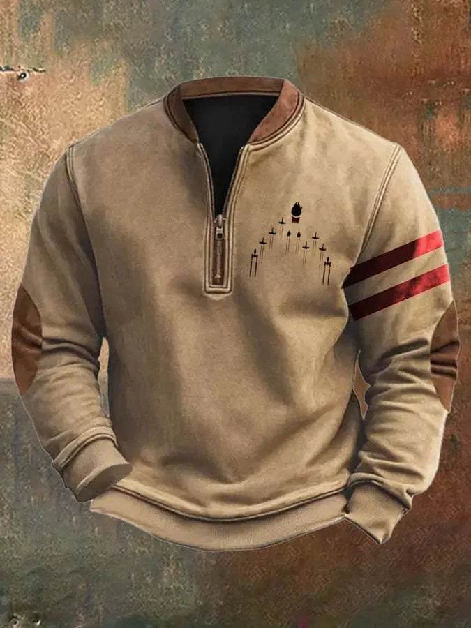 Casual 3D Digital Printing Stand Collar Men's Street Quarter Zip Sweatshirt top - www.Shopthatapp.com #