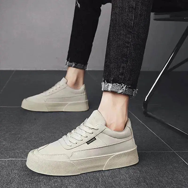 Casual Board Flat Shoes Men Breathable Thick-soled Lace-up Sneakers For Walking Running - www.Shopthatapp.com