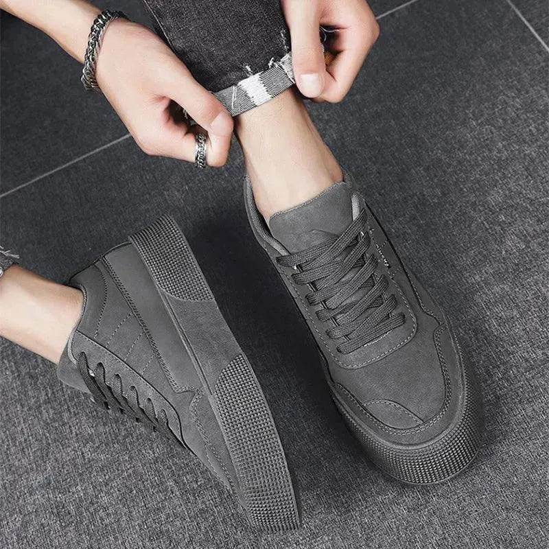 Casual Board Flat Shoes Men Breathable Thick-soled Lace-up Sneakers For Walking Running - www.Shopthatapp.com