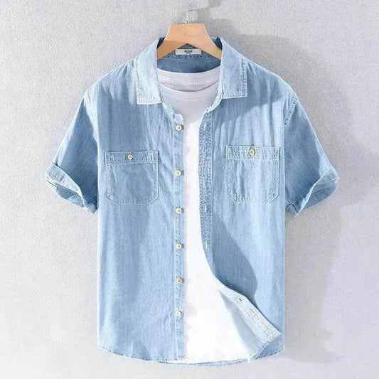 Casual Denim Short sleeved Shirt Simple All-match - www.Shopthatapp.com