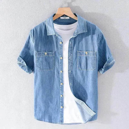 Casual Denim Short sleeved Shirt Simple All-match - www.Shopthatapp.com