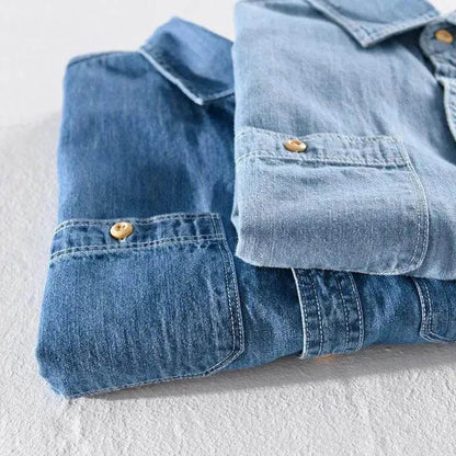 Casual Denim Short sleeved Shirt Simple All-match - www.Shopthatapp.com #