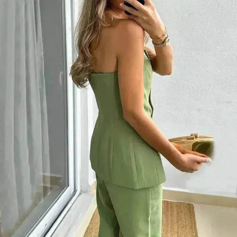 Casual Fashion Tailored Suit Button Graceful Tube Top Suit Pants - www.Shopthatapp.com