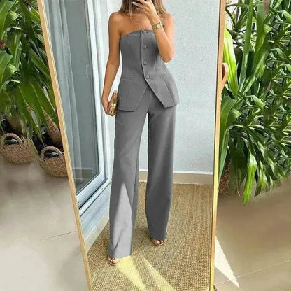 Casual Fashion Tailored Suit Button Graceful Tube Top Suit Pants - www.Shopthatapp.com