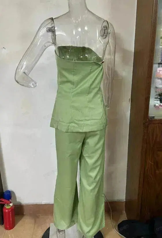 Casual Fashion Tailored Suit Button Graceful Tube Top Suit Pants - www.Shopthatapp.com