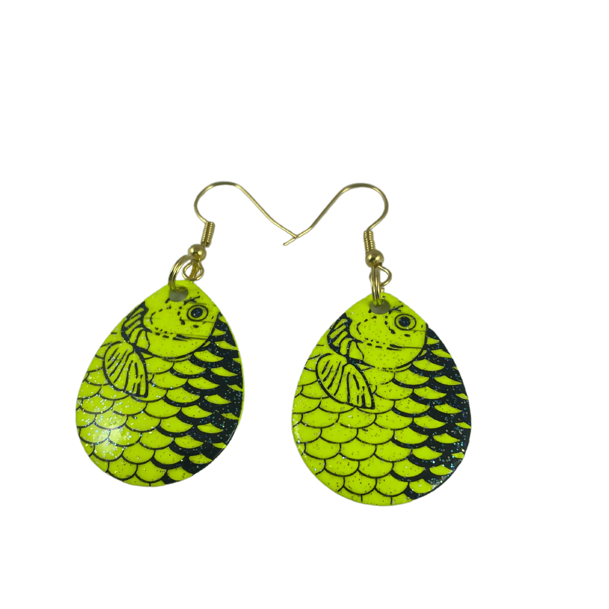 Colorado Chartreuse Fish Scale Crystal Spinner Blade Earrings - www.Shopthatapp.com