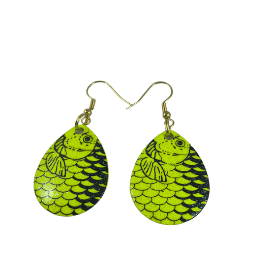 Boucles d'oreilles à lame tournante en cristal écailles de poisson chartreuse du Colorado 