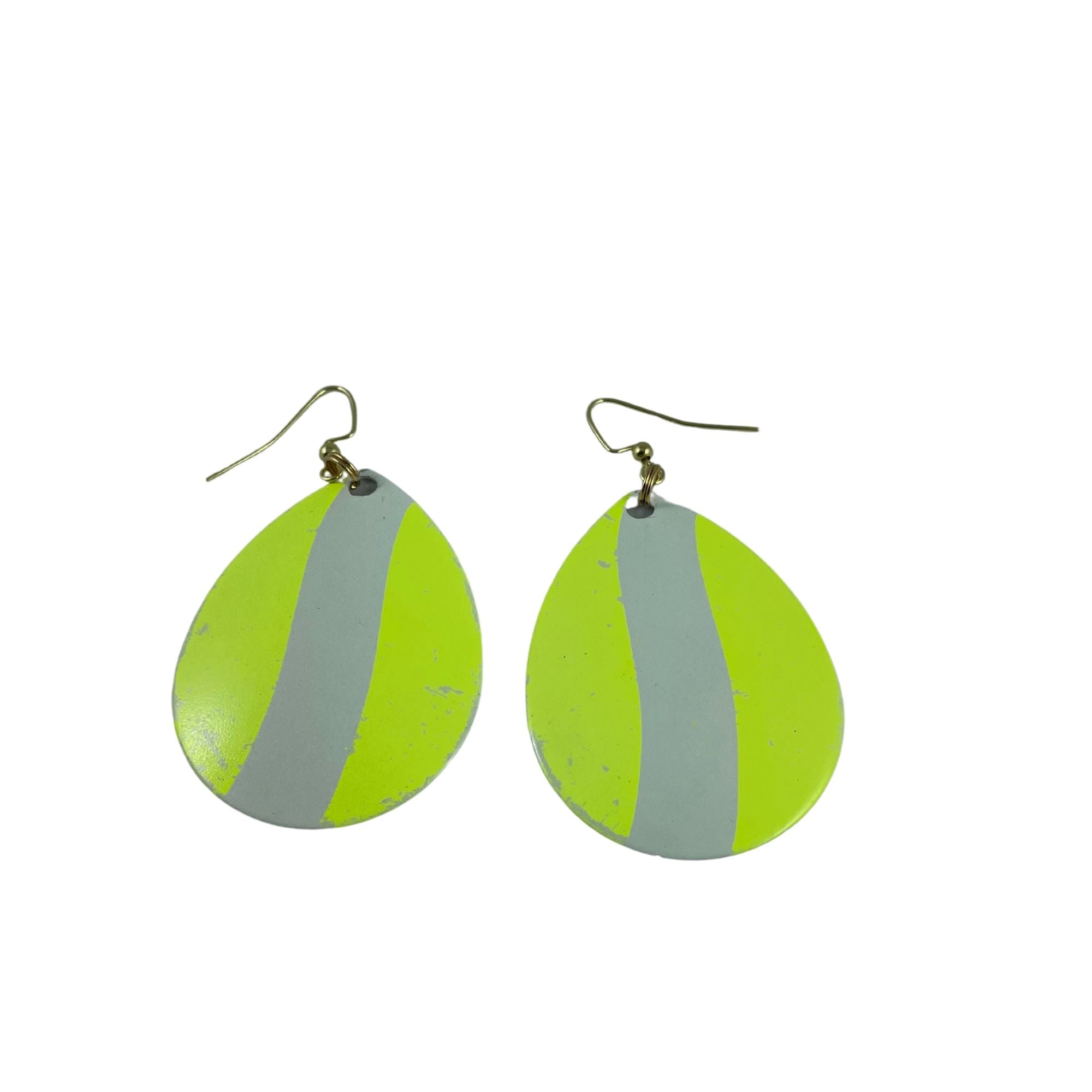 Colorado Chartreuse White Striped Spinner Blade Earrings - www.Shopthatapp.com