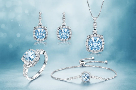 Blue Topaz Birthstone Set – 925 Sterling Silver Jewelry - 4 Piece Set - www.Shopthatapp.com
