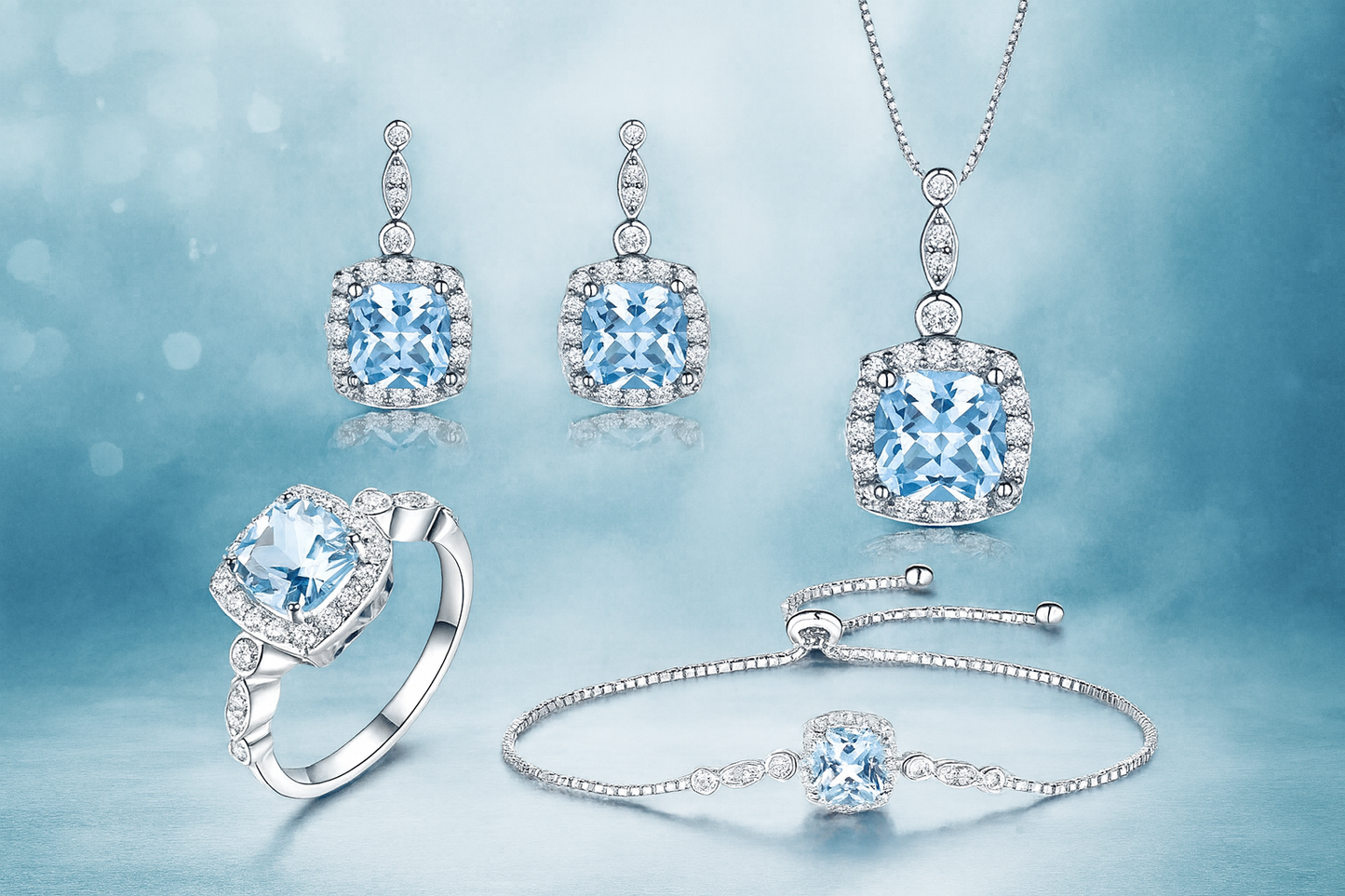 Blue Topaz Birthstone Set – 925 Sterling Silver Jewelry - 4 Piece Set - www.Shopthatapp.com