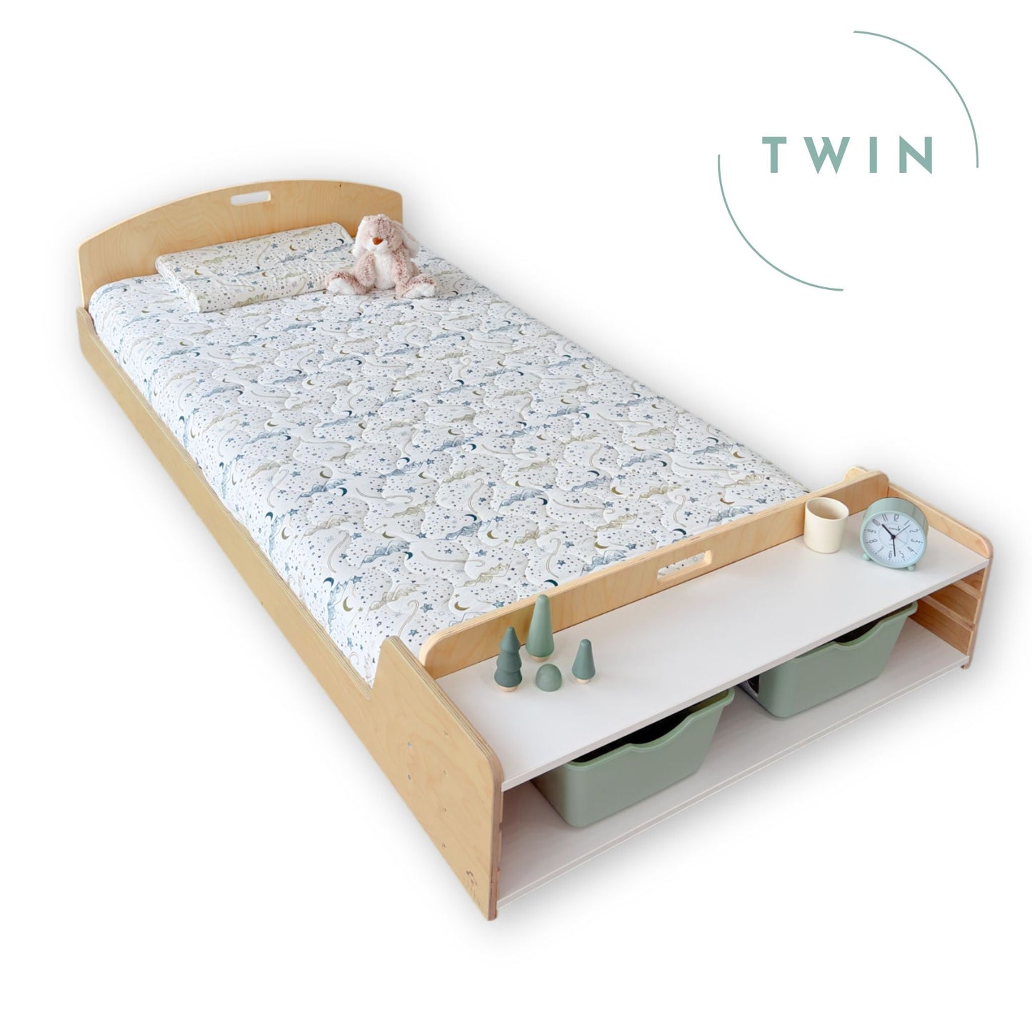 CHERRY TWIN - Montessori Floor Bed with Shelves - www.Shopthatapp.com