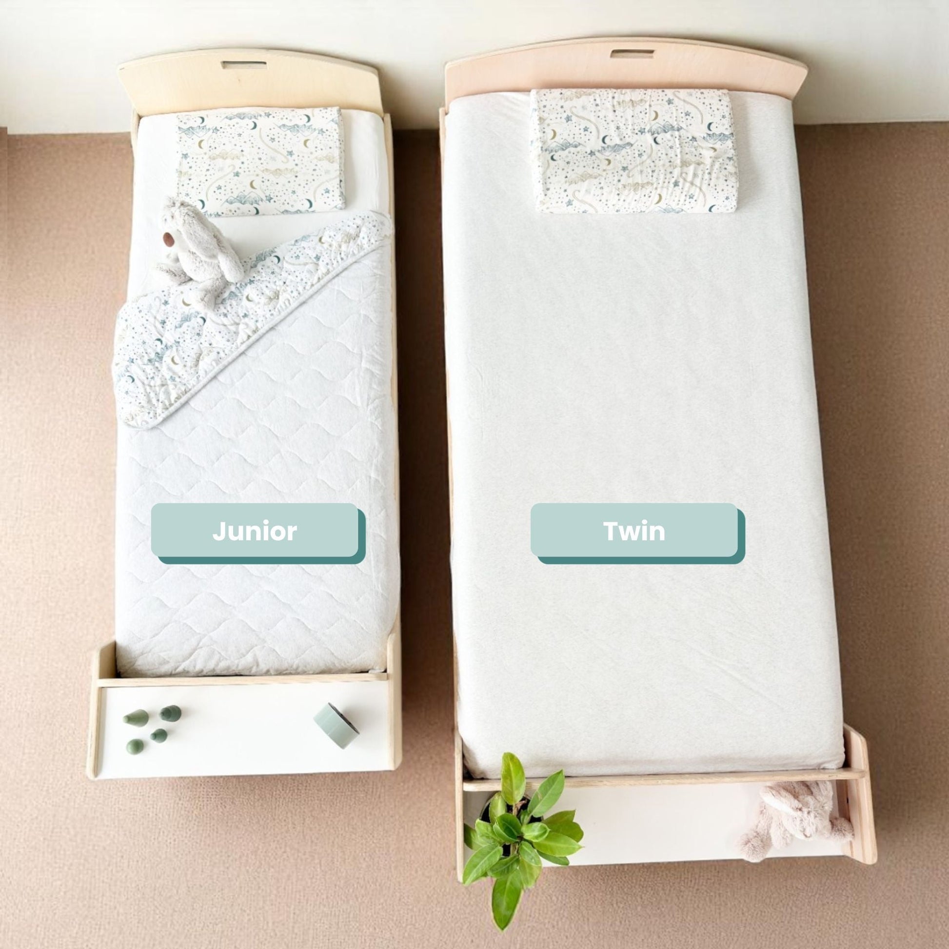 CHERRY TWIN - Montessori Floor Bed with Shelves - www.Shopthatapp.com