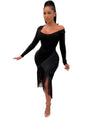 Chic Long Sleeve Tassel Fringed Bodycon Dress - www.Shopthatapp.com