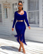 Chic Long Sleeve Tassel Fringed Bodycon Dress - www.Shopthatapp.com
