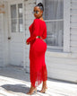 Chic Long Sleeve Tassel Fringed Bodycon Dress - www.Shopthatapp.com