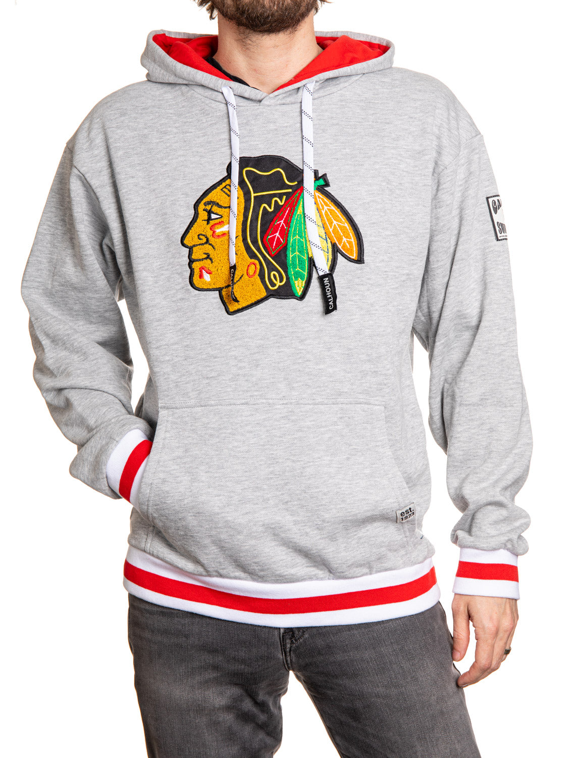 Chicago Blackhawks "Muskoka Style" Premium Chenille Woven Logo Hoodie - www.Shopthatapp.com #
