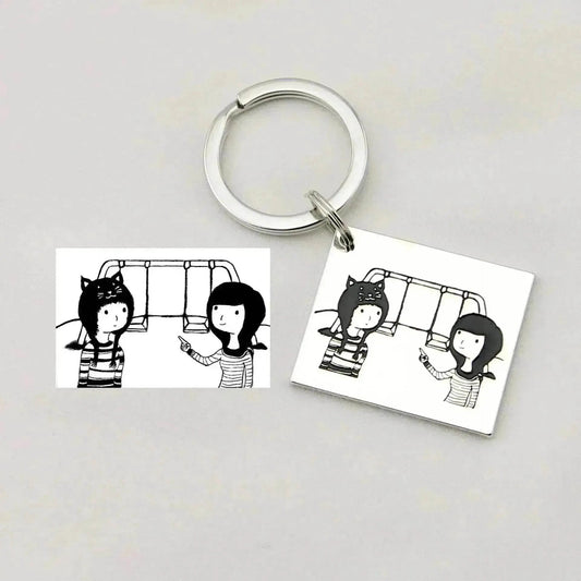 Children's Realistic Hand Drawn Laser Painting Keychain - www.Shopthatapp.com
