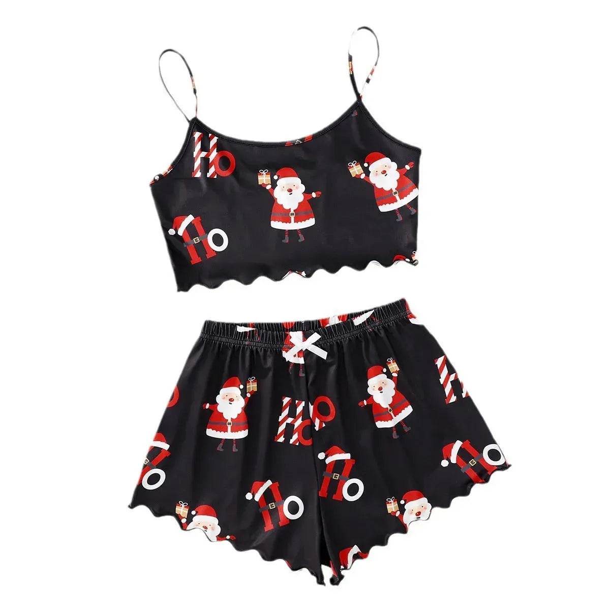 Christmas European And American Thin Pajamas Women's Sleeveless Shorts Milk Silk Simple Casual Two-piece Suit Homewear - www.Shopthatapp.com #