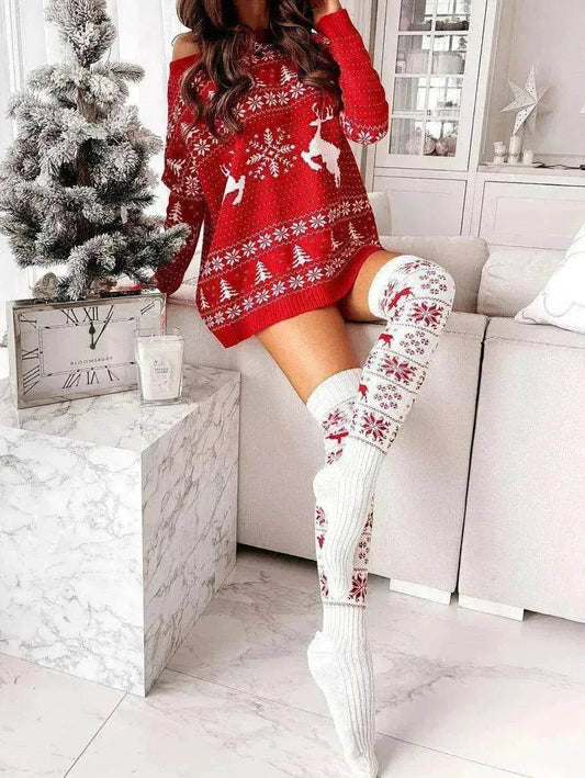 Christmas Knitted Cotton Woolen Thigh-High Deer Socks - www.Shopthatapp.com