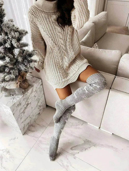 Christmas Knitted Cotton Woolen Thigh-High Deer Socks - www.Shopthatapp.com