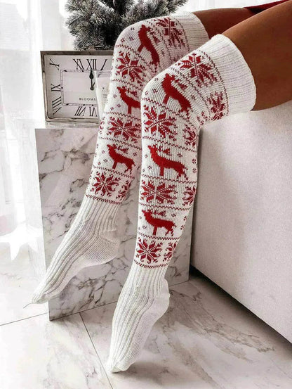 Christmas Knitted Cotton Woolen Thigh-High Deer Socks - www.Shopthatapp.com